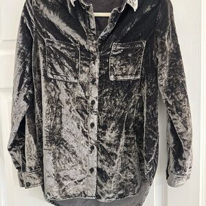 Pilcro The Hadley Velvet relaxed Button down Shirt Anthropologie silver gray EUC